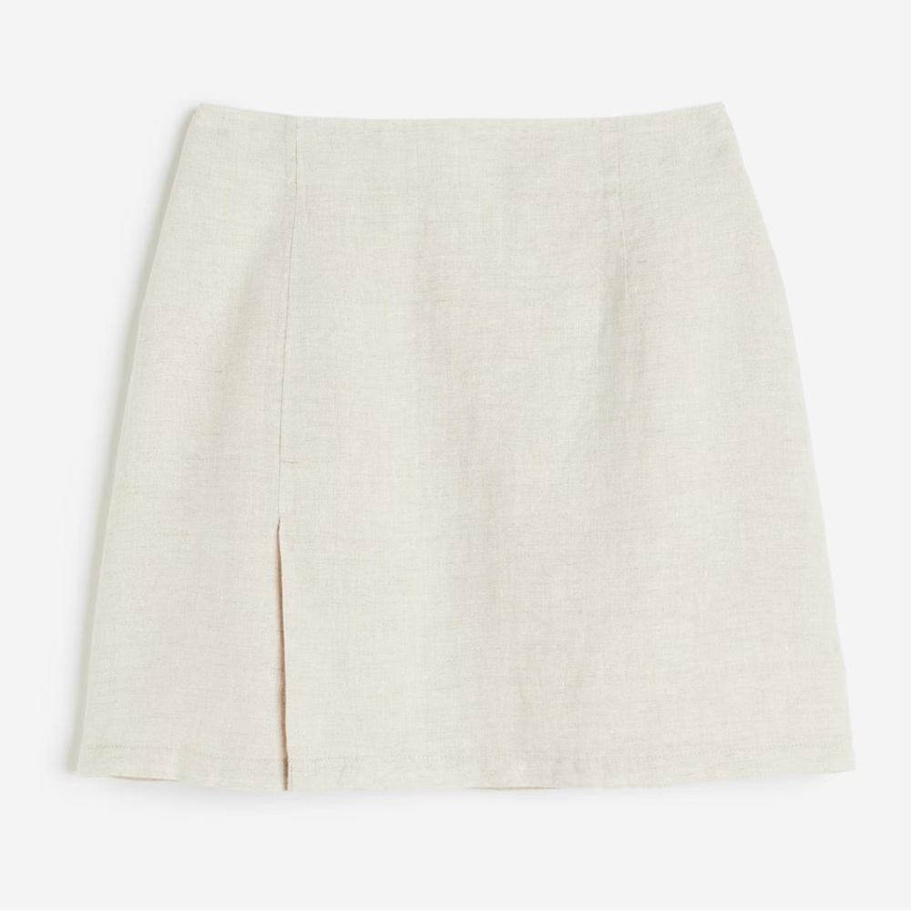H&M Light Beige Front Slit Short Linen Skirt BRAND NEW WITH TAG Size 14